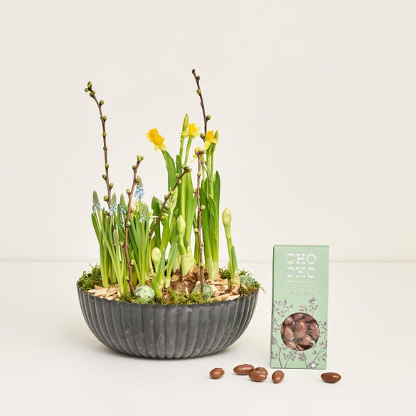 Forårsskål med blandede løg med flødechokolademandler